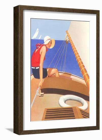Woman in Sailboat-null-Framed Art Print