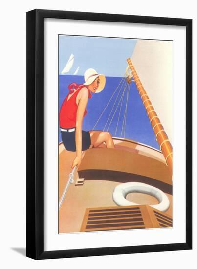 Woman in Sailboat-null-Framed Art Print