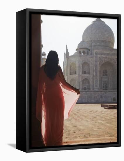 Woman in Sari at Taj Mahal, Agra, Uttar Pradesh, India (Mr)-Ian Trower-Framed Stretched Canvas