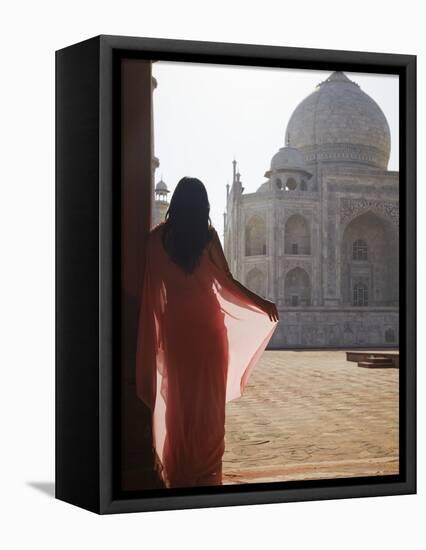 Woman in Sari at Taj Mahal, Agra, Uttar Pradesh, India (Mr)-Ian Trower-Framed Stretched Canvas