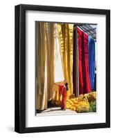 Woman in Sari Checking the Quality of Freshly Dyed Fabric Hanging to Dry, Sari Garment Factory, Raj-Gavin Hellier-Framed Photographic Print