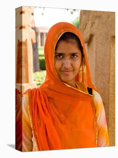 Woman in Sari Dress at Qutub Minar Complex, New Delhi, India-Bill Bachmann-Stretched Canvas