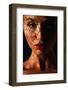 Woman in Shadows with Reflection of Openwork Lace on Her Face. Reflection-Gromovataya-Framed Photographic Print