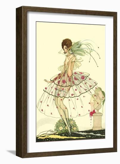 Woman in Sheer Dress with Bird of Paradise-null-Framed Art Print