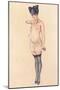 Woman in Sheer Slip with Black Stockings-null-Mounted Art Print