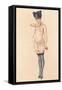 Woman in Sheer Slip with Black Stockings-null-Framed Stretched Canvas