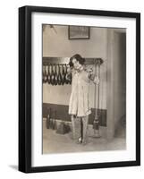 Woman in Silk Pajamas Exercising in Gym-null-Framed Photo