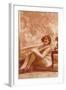 Woman in Slip with Swirly Wallpaper-null-Framed Art Print