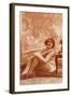 Woman in Slip with Swirly Wallpaper-null-Framed Art Print