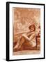 Woman in Slip with Swirly Wallpaper-null-Framed Art Print