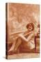 Woman in Slip with Swirly Wallpaper-null-Stretched Canvas