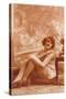 Woman in Slip with Swirly Wallpaper-null-Stretched Canvas