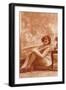 Woman in Slip with Swirly Wallpaper-null-Framed Art Print