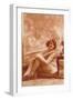 Woman in Slip with Swirly Wallpaper-null-Framed Art Print