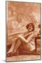 Woman in Slip with Swirly Wallpaper-null-Mounted Art Print