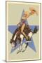 Woman in Star Bathing Suit on Bucking Bronco-null-Mounted Art Print