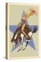 Woman in Star Bathing Suit on Bucking Bronco-null-Stretched Canvas