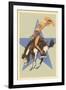 Woman in Star Bathing Suit on Bucking Bronco-null-Framed Art Print