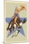 Woman in Star Bathing Suit on Bucking Bronco-null-Mounted Art Print
