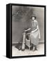 Woman in Striped Dress with Golf Clubs-null-Framed Stretched Canvas