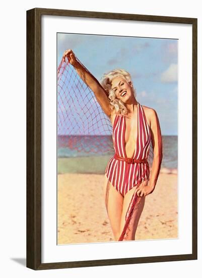 Woman in Striped Suit with Net-null-Framed Art Print