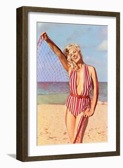 Woman in Striped Suit with Net-null-Framed Art Print