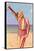 Woman in Striped Suit with Net-null-Framed Stretched Canvas