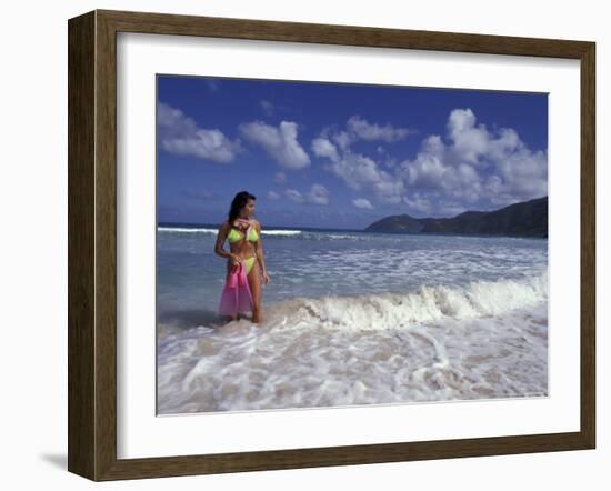 Woman in Surf, British Virgin Islands, Caribbean-Greg Johnston-Framed Photographic Print