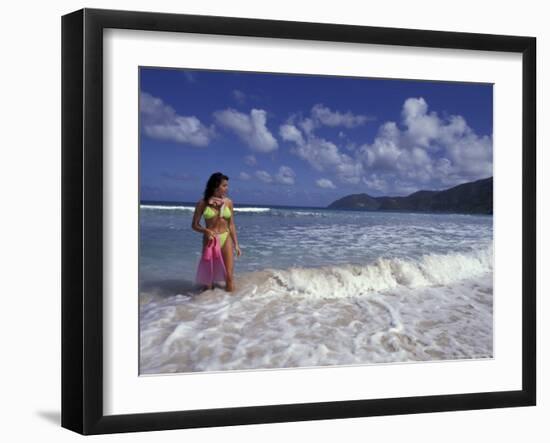 Woman in Surf, British Virgin Islands, Caribbean-Greg Johnston-Framed Photographic Print