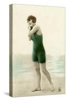 Woman in swimsuit, circa early 1900s antique postcard-French School-Stretched Canvas