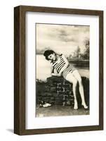 Woman in swimsuit, victorian postcard-French School-Framed Photographic Print