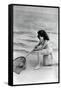 Woman in swimsuit with fishing net-French School-Framed Stretched Canvas