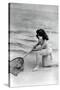 Woman in swimsuit with fishing net-French School-Stretched Canvas