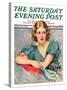 "Woman in Teal," Saturday Evening Post Cover, March 11, 1933-Marland Stone-Stretched Canvas