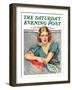 "Woman in Teal," Saturday Evening Post Cover, March 11, 1933-Marland Stone-Framed Premium Giclee Print