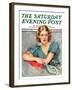 "Woman in Teal," Saturday Evening Post Cover, March 11, 1933-Marland Stone-Framed Giclee Print