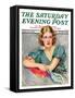 "Woman in Teal," Saturday Evening Post Cover, March 11, 1933-Marland Stone-Framed Stretched Canvas