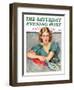 "Woman in Teal," Saturday Evening Post Cover, March 11, 1933-Marland Stone-Framed Giclee Print