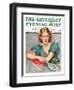 "Woman in Teal," Saturday Evening Post Cover, March 11, 1933-Marland Stone-Framed Giclee Print