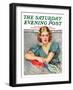 "Woman in Teal," Saturday Evening Post Cover, March 11, 1933-Marland Stone-Framed Giclee Print