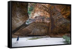 Woman in the Cathedral Gorge in the Purnululu National Park-Michael Runkel-Framed Stretched Canvas