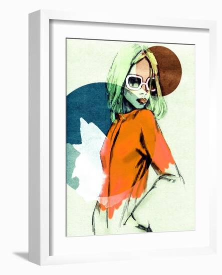 Woman in the Cloak . Hand Painted Fashion Illustration-Anna Ismagilova-Framed Art Print