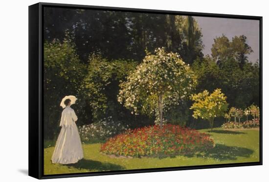 Woman in the Garden. Sainte-Adresse.-CLAUDE MONET-Framed Stretched Canvas