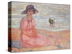 Woman in the Pink Dress by the Sea; Femme a La Robe Rose Au Bord De La Mer, C.1920-Henri Lebasque-Stretched Canvas