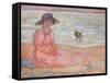 Woman in the Pink Dress by the Sea-Henri Lebasque-Framed Stretched Canvas