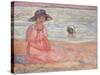 Woman in the Pink Dress by the Sea-Henri Lebasque-Stretched Canvas