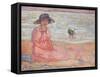 Woman in the Pink Dress by the Sea-Henri Lebasque-Framed Stretched Canvas