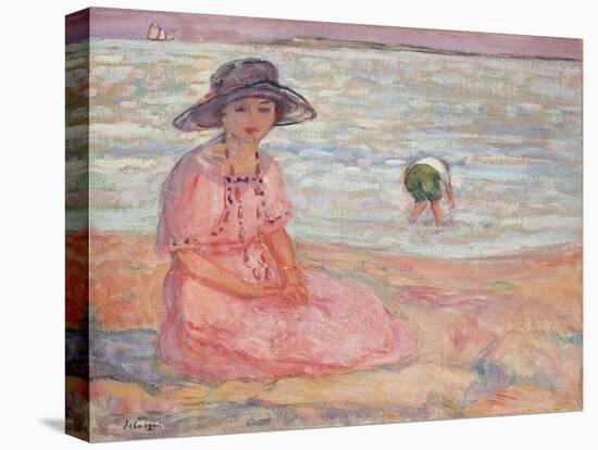 Woman in the Pink Dress by the Sea-Henri Lebasque-Stretched Canvas