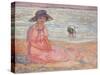 Woman in the Pink Dress by the Sea-Henri Lebasque-Stretched Canvas