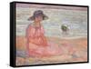 Woman in the Pink Dress by the Sea-Henri Lebasque-Framed Stretched Canvas